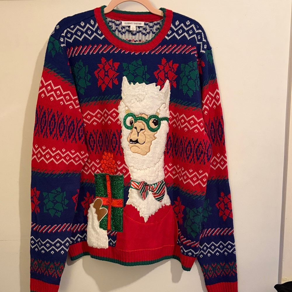 Festive Llama Sweater - Red, Blue, Green